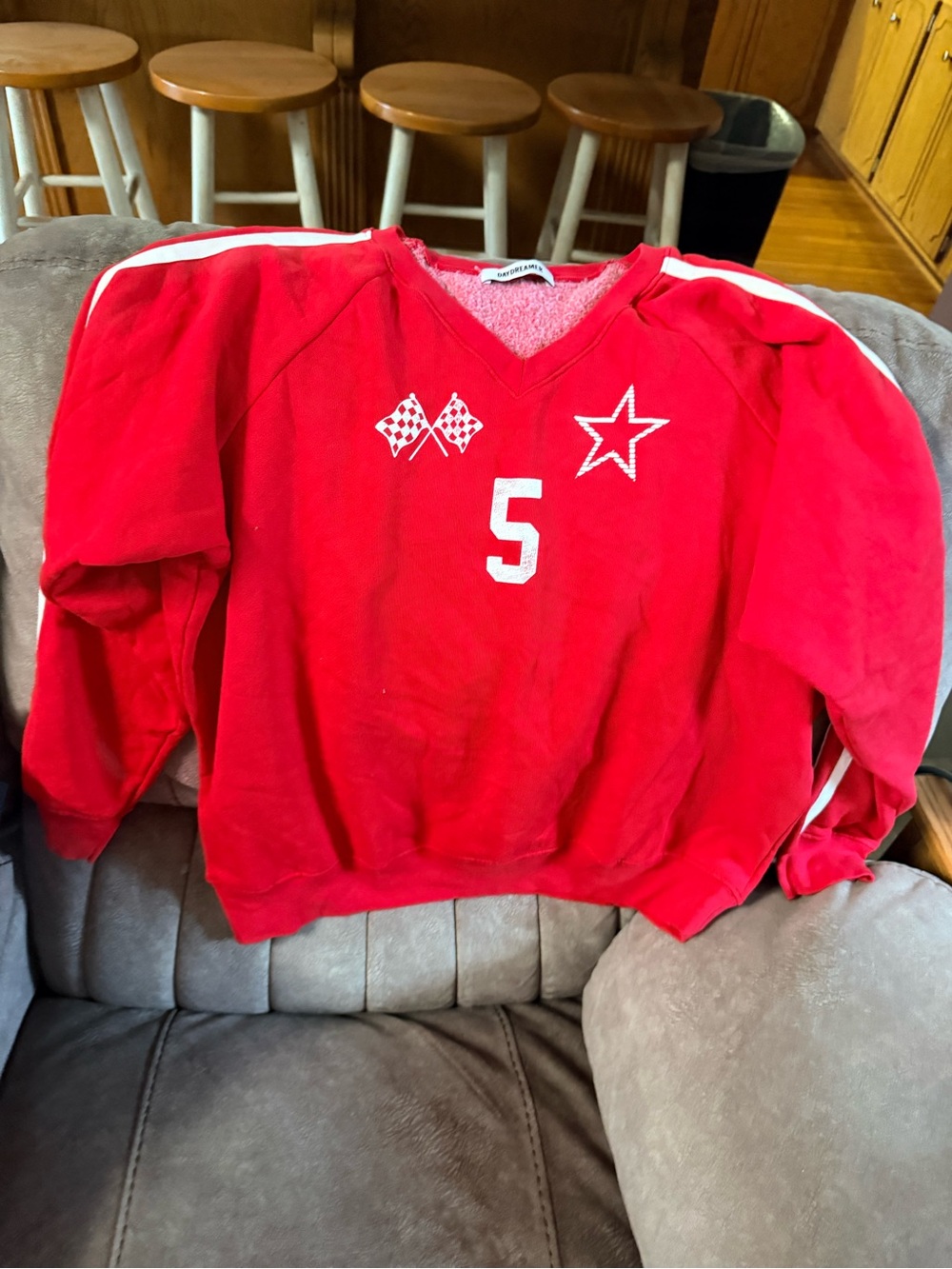 Daydreamer Red Crewneck Sweatshirt with Number 5 & Racing Motifs